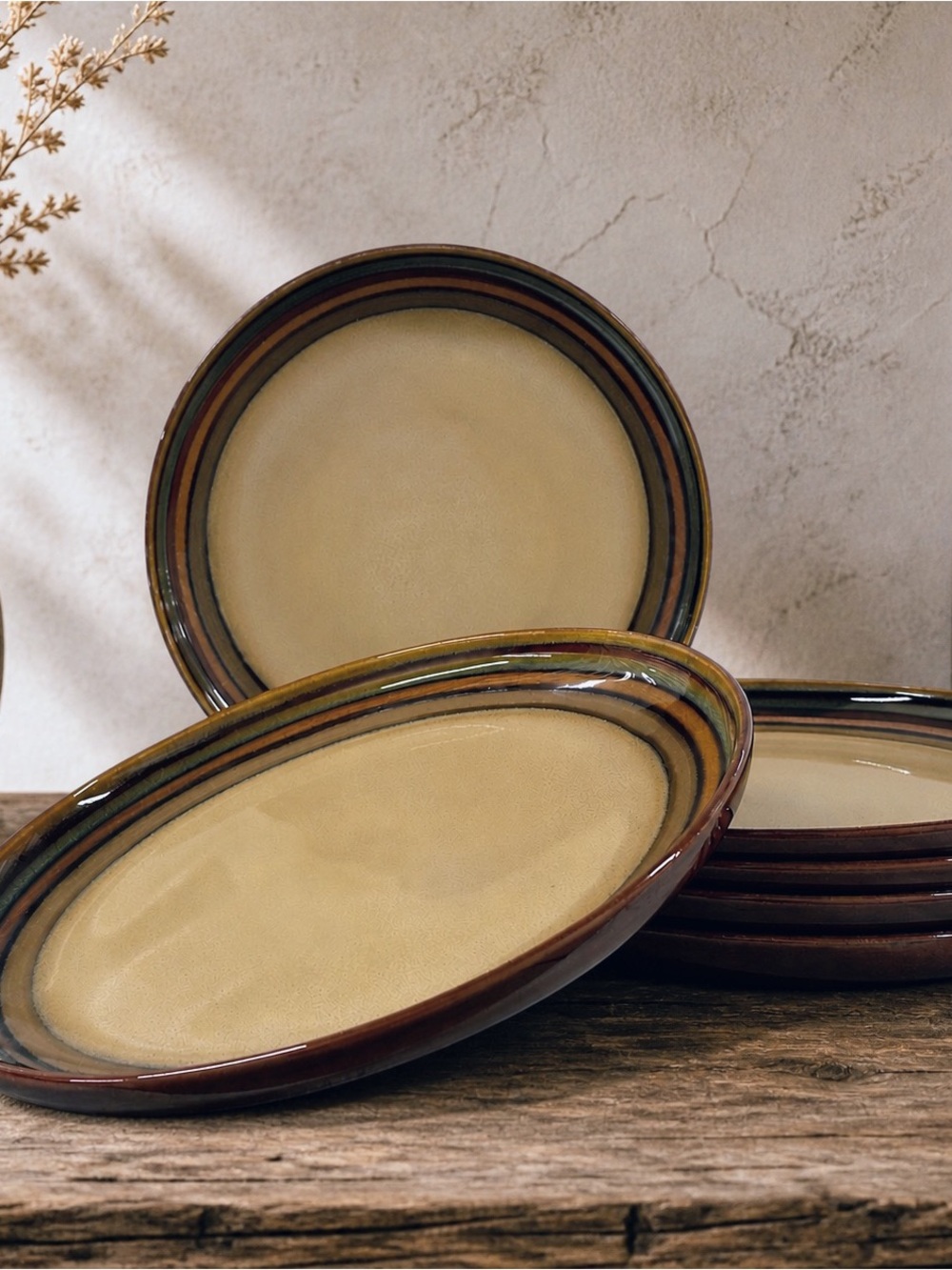 Sango Flair Brown 4836 Stoneware Dinner Plates 11.25” Set of 6  Vintage Mint